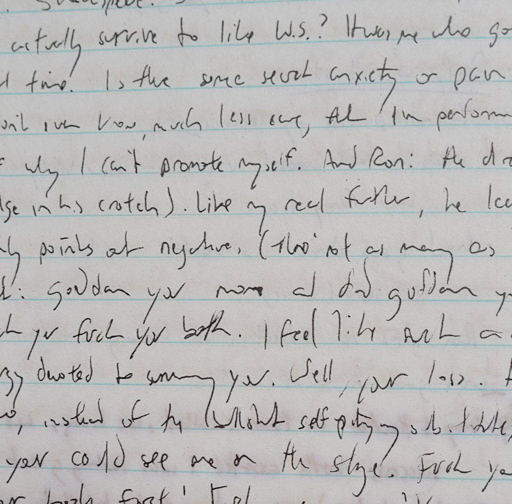 A snapshot of a mostly readable, but unpleasant looking portion of a page of a private journal.